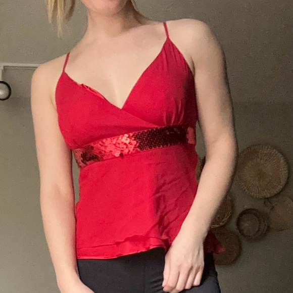 Women’s red vintage sparkly holiday top/cami - Picture 1 of 6